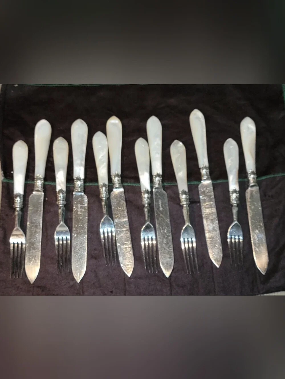 Antique WH& S.A ENGLAND MADE  Mother-of-Pearl Handle Knife and Fork Set OF 6
